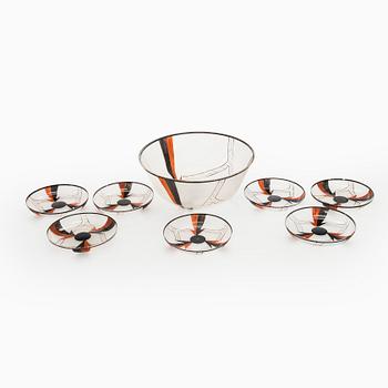 Skål samt tallrikar 5 st, glas  1920/1930-tal.
