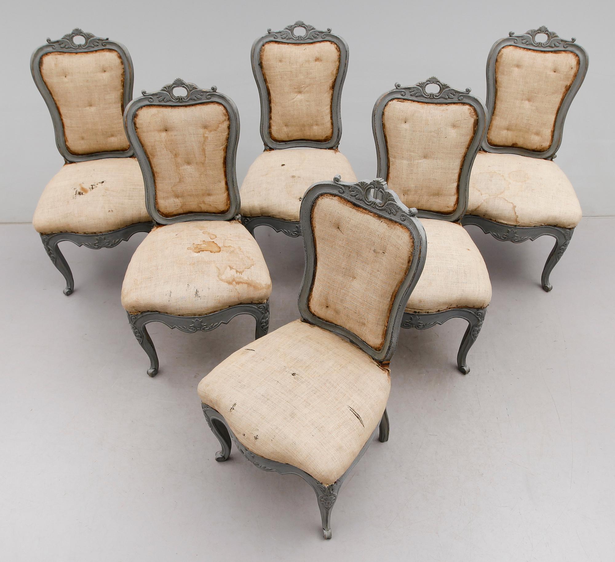 STOLAR, 6 st, rokokostil, 1800-talets mitt.