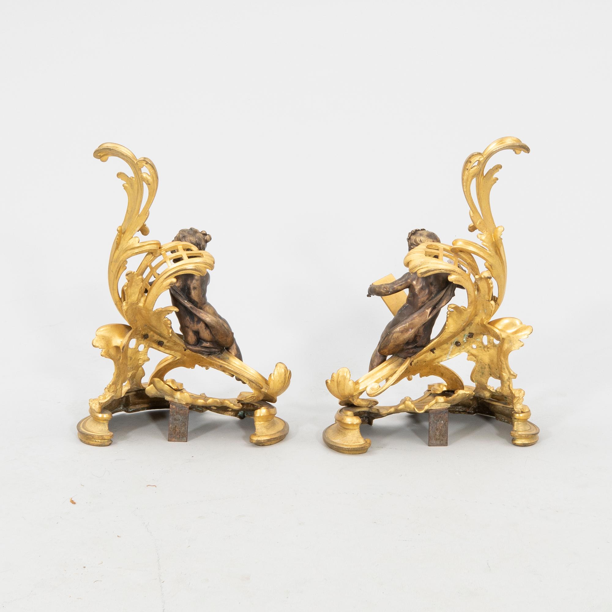 Fire Dogs, a Pair in Louis XV Style, Second Half of the 19th Century.
