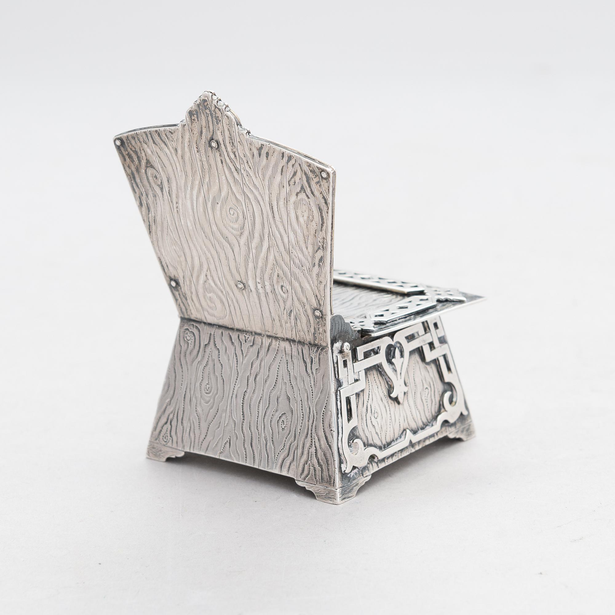 A Pan-Slavic silver salt chair, Nichols & Plinke, marked KA, Saint Petersburg 1870.