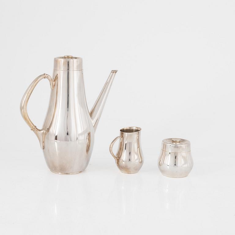 A Norwegian Silver Coffee Pot, Creamer and Sugar Bowl, mark of Mylius Brothers, Kragerø 1950-60s.