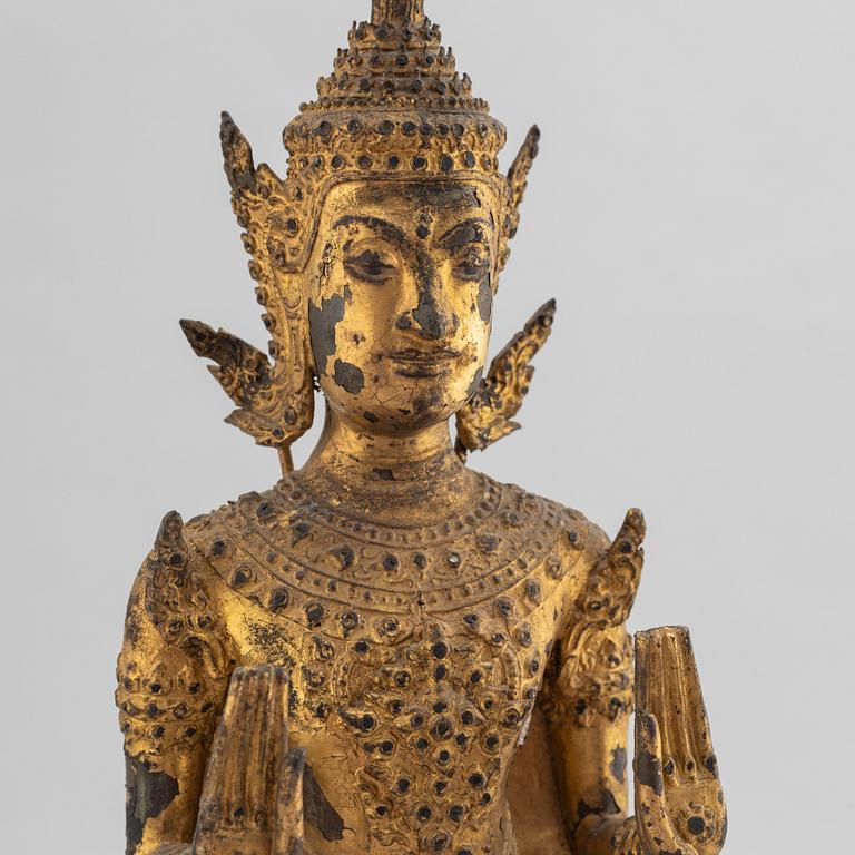 A Thai gilt bronze of standing Buddha Sakyamuni, 19th Century.