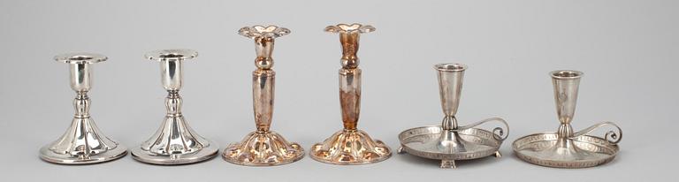 LJUSSTAKAR, 2 par samt 2 snarlika, silver. Finska stämplar 1900-tal.