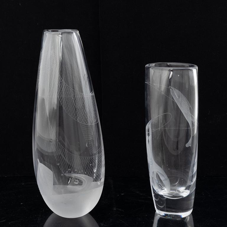 Vicke Lindstrand, two glass vases, Kosta, mid 20th Century.