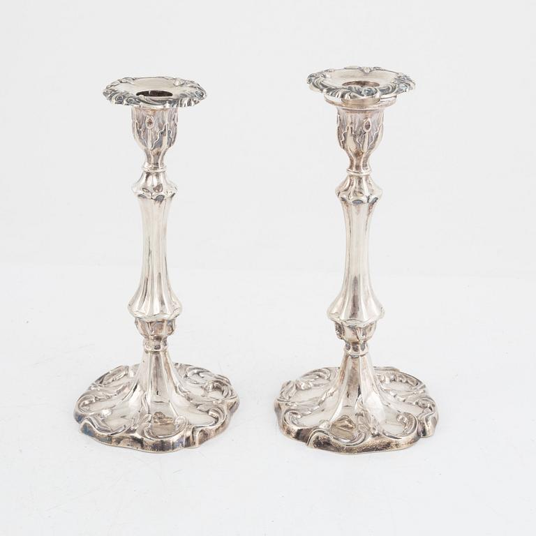 Candlesticks, a pair, silver, Gustaf Möllenborg, Stockholm, 1854.