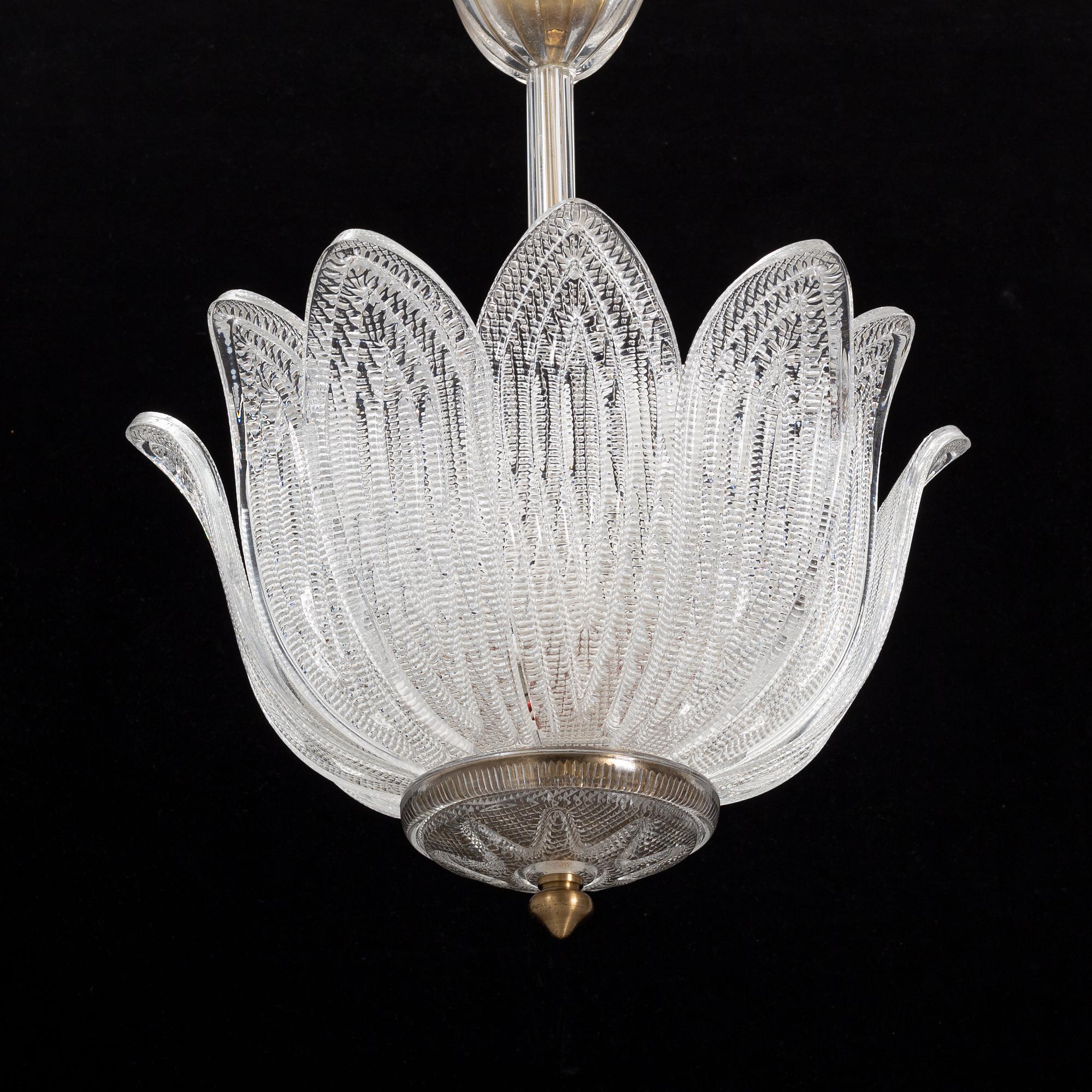 A glass ceiling lamp, probably Orrefors, mid 20th century.