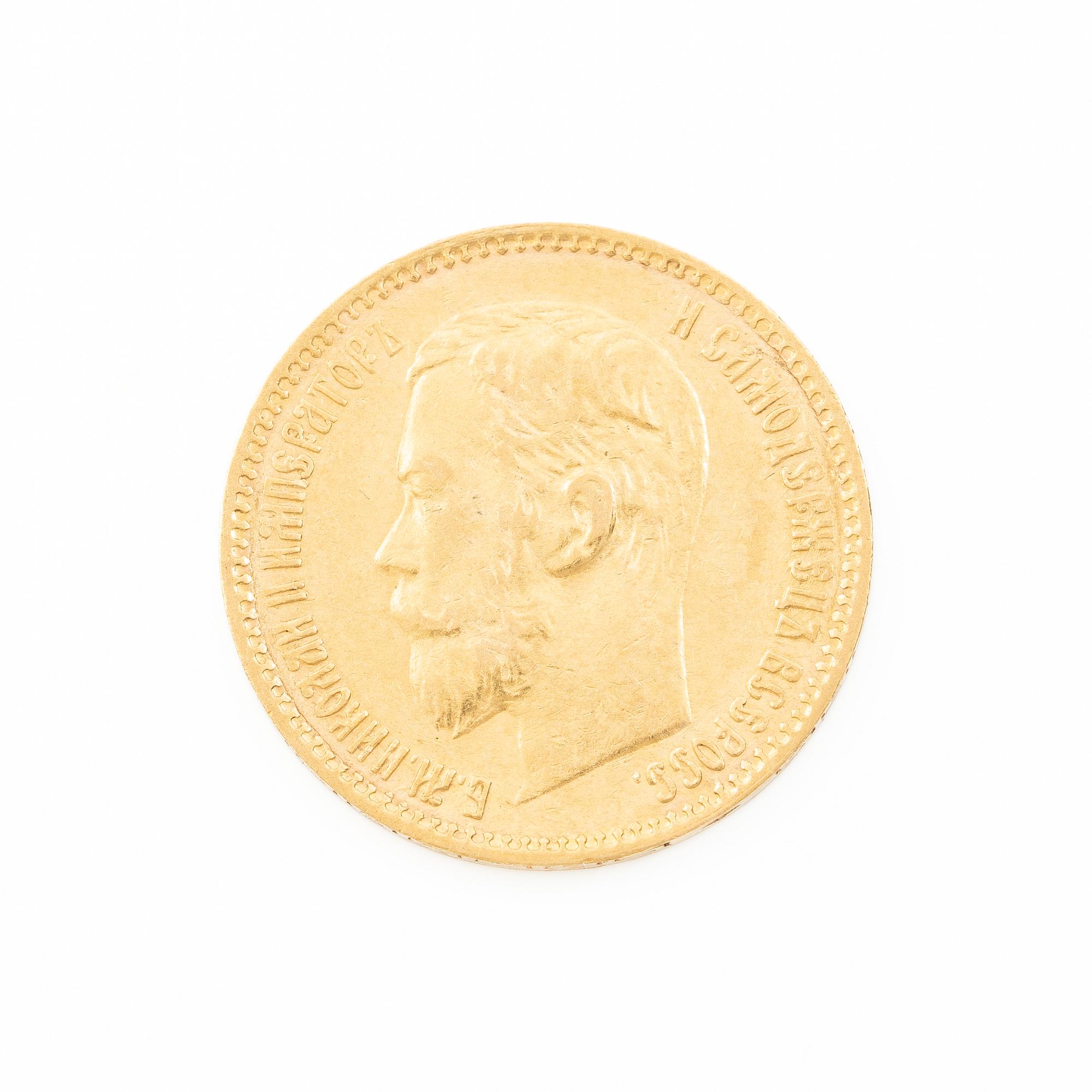 Gold coin, Nicholas II, Russia, 5 Rubles, 1898.