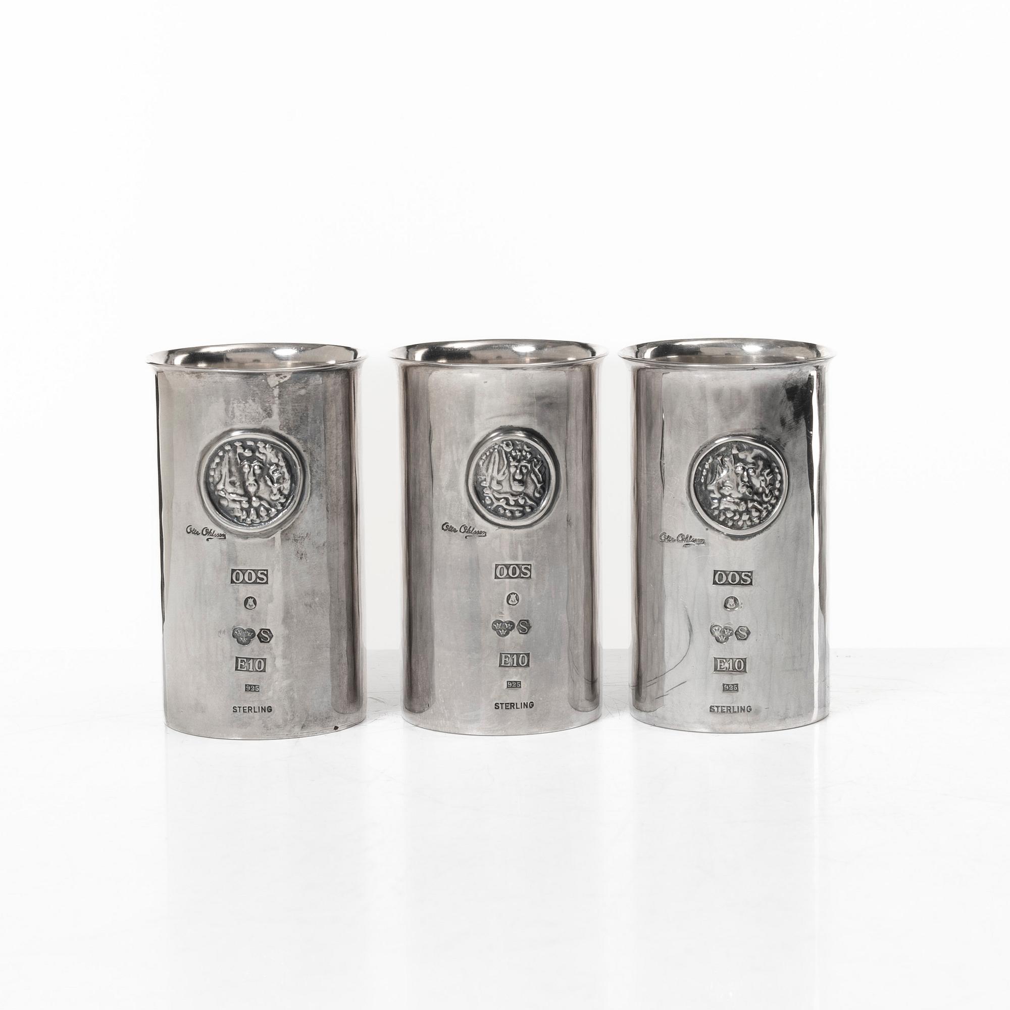 Olle Ohlsson, Three sterling silver beakers, Olle Ohlsson Silversmide, Stockholm 1979.