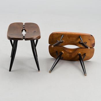 A pair of Pirkka stools manufactured by Laukaan Puu and designed in 1955.