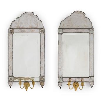 A pair of late baroque style mirror sconces, 19th century.