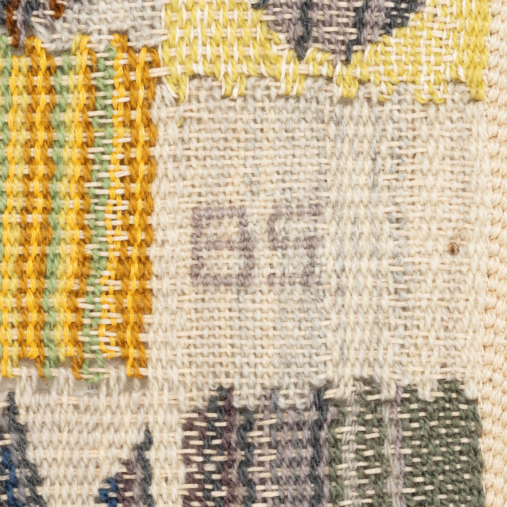 Barbro Sprinchorn, a textile, 'Buketten', tapestry weave, c 49.5 x 50.5 cm, signed BS.