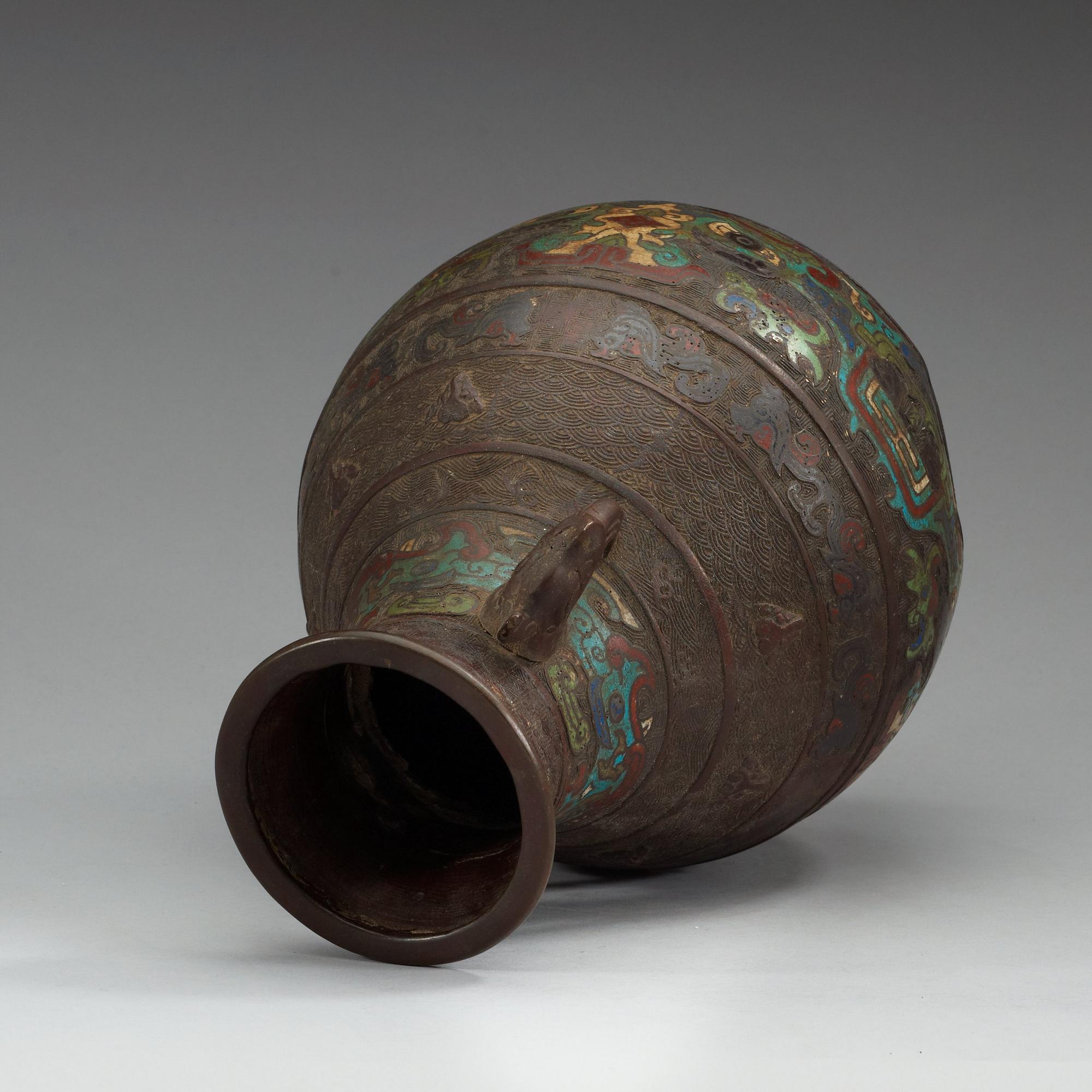 A Japanese bronze and champleve vase, Meiji (1868-1912).