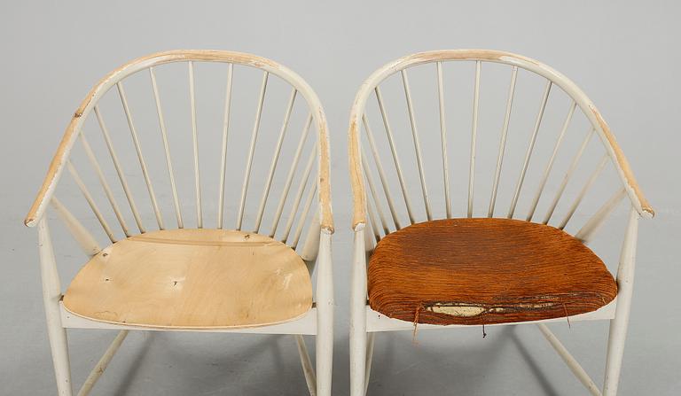 KARMSTOLAR, 2 st, "Solfjädern", Sonna Rosén, Nässjö Stolfabrik, formgiven 1948.