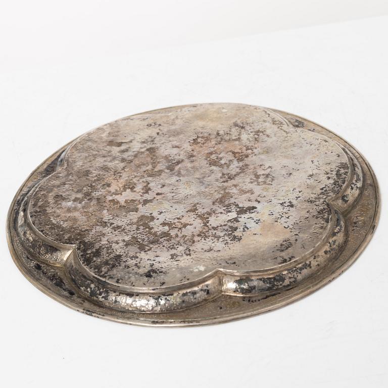 Six silver cups and tray, silver, Iran, 20th century.