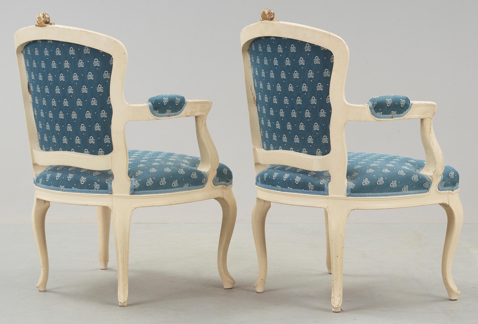 SOFFGRUPP, 7 delar, rokokostil, omkring 1900.