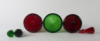 KARAFFER MED PROPP, 3 st, glas, 1900-tal.