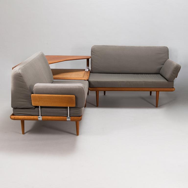 Peter Hvidt & Orla Mølgaard Nielsen, A three piece Danish 'Minerva' sofa suite with a table for France & Son, 1950s/1960.