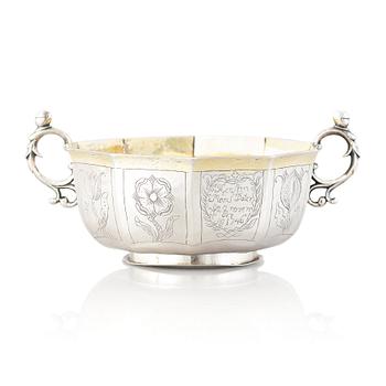 197. A Swedish Baroque parcel-gilt silver brandy-bowl, mark of Samuel Nordsten, Karlskrona, 1746.