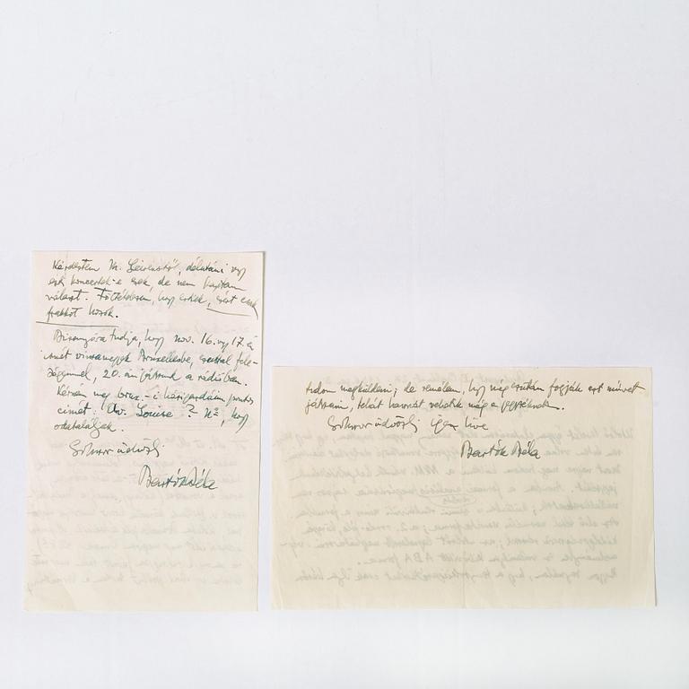 BÉLA BÁRTOK (1881-1945), elva egenhändigt skrivna och signerade brev och brevkort. I huvudsak daterade Budapest 1930-38.
