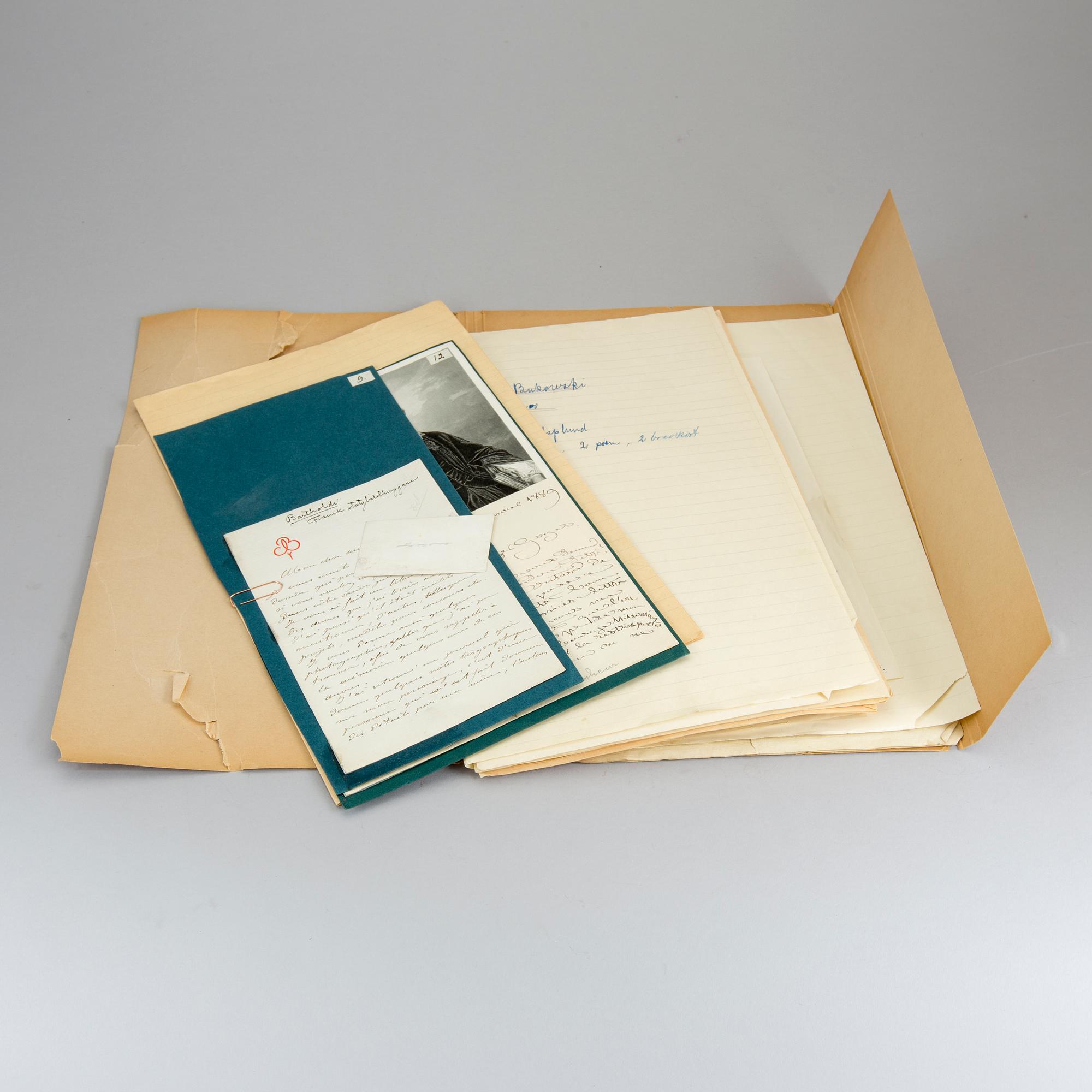 BREVSAMLING, bla Egron Lundgren, Rosa Bonheur, Carl Snoilsky, Frédéric Auguste Bartholdi.