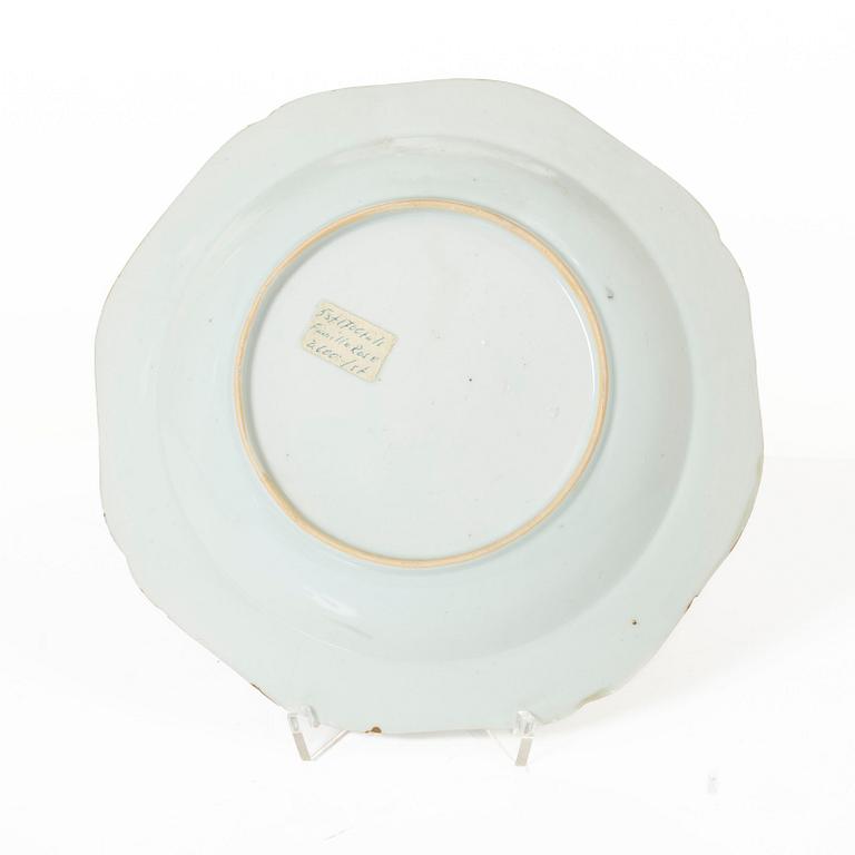 Five porcelain plates, China, Qing dynasty, Qianlong 1736-95.