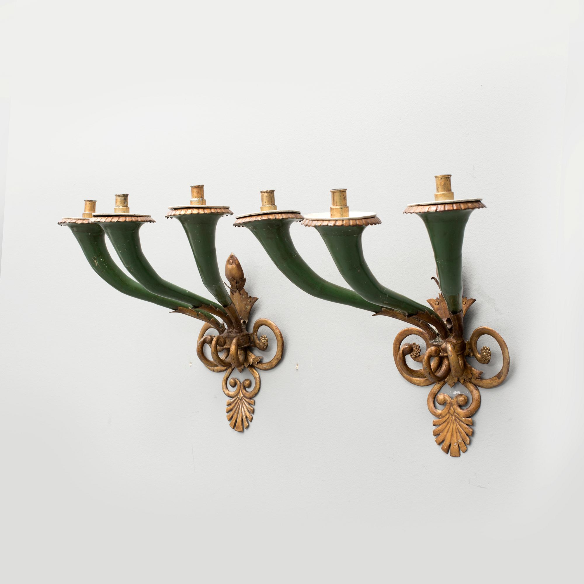 VÄGGAPPLIQUER, ett par, 1800-tal.