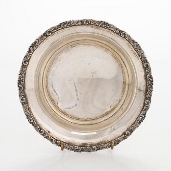 A 20th century silver bowl and six coasters.