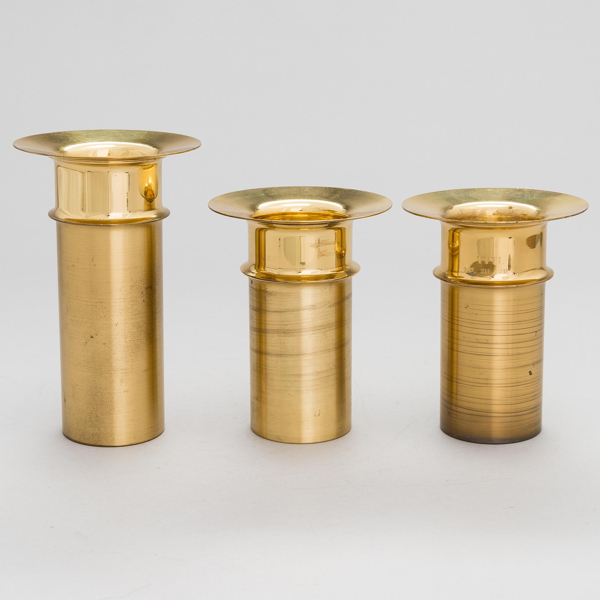 TAPIO WIRKKALA, LJUSSTAKAR, 3 st, stämplade Kultakeskus Oy, Made in Finland, Design Tapio Wirkkala.