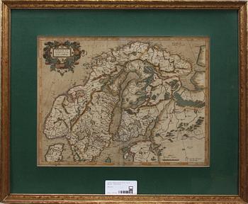KARTA, handkolorerad, Gerard Mercator, 1500/1600-tal.