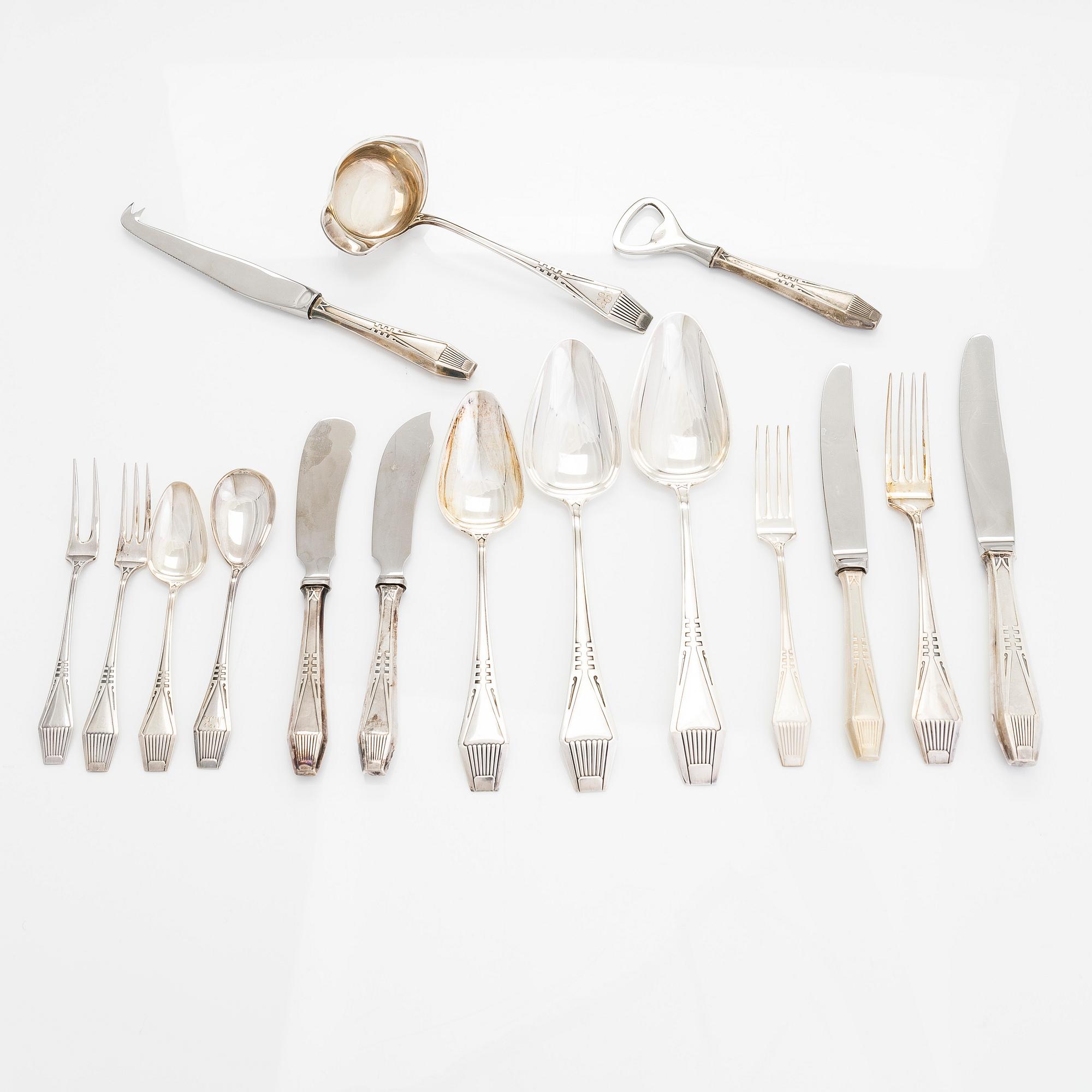 Bestickuppsättning, 90 dlr, silver, "Suomi"-serien, Kultateollisuus, Åbo 1963-1992.