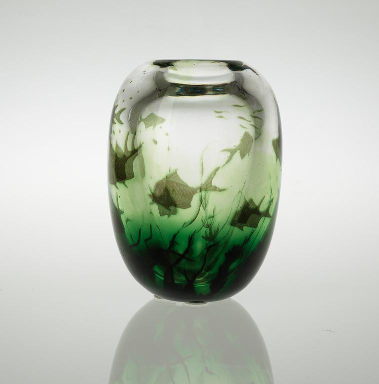 An Edward Hald 'fish graal' glass vase, Orrefors 1938.