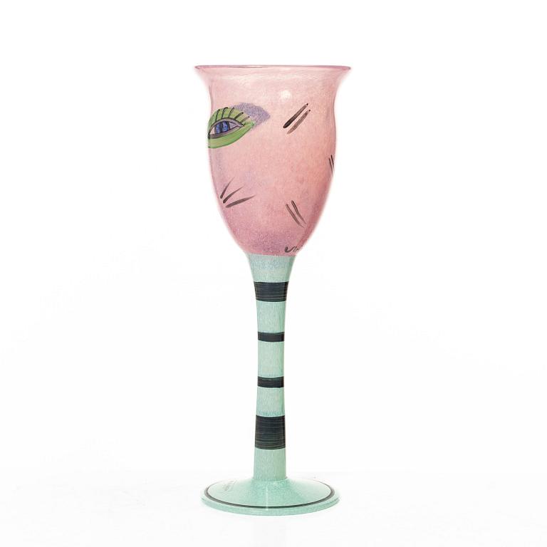 Ulrica Hydman-Vallien, eight 'Open Minds' wine glasses, Kosta Boda Artist Collection.