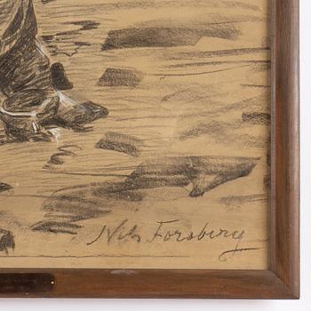 Nils Forsberg, charcoal and gouiache, signed.