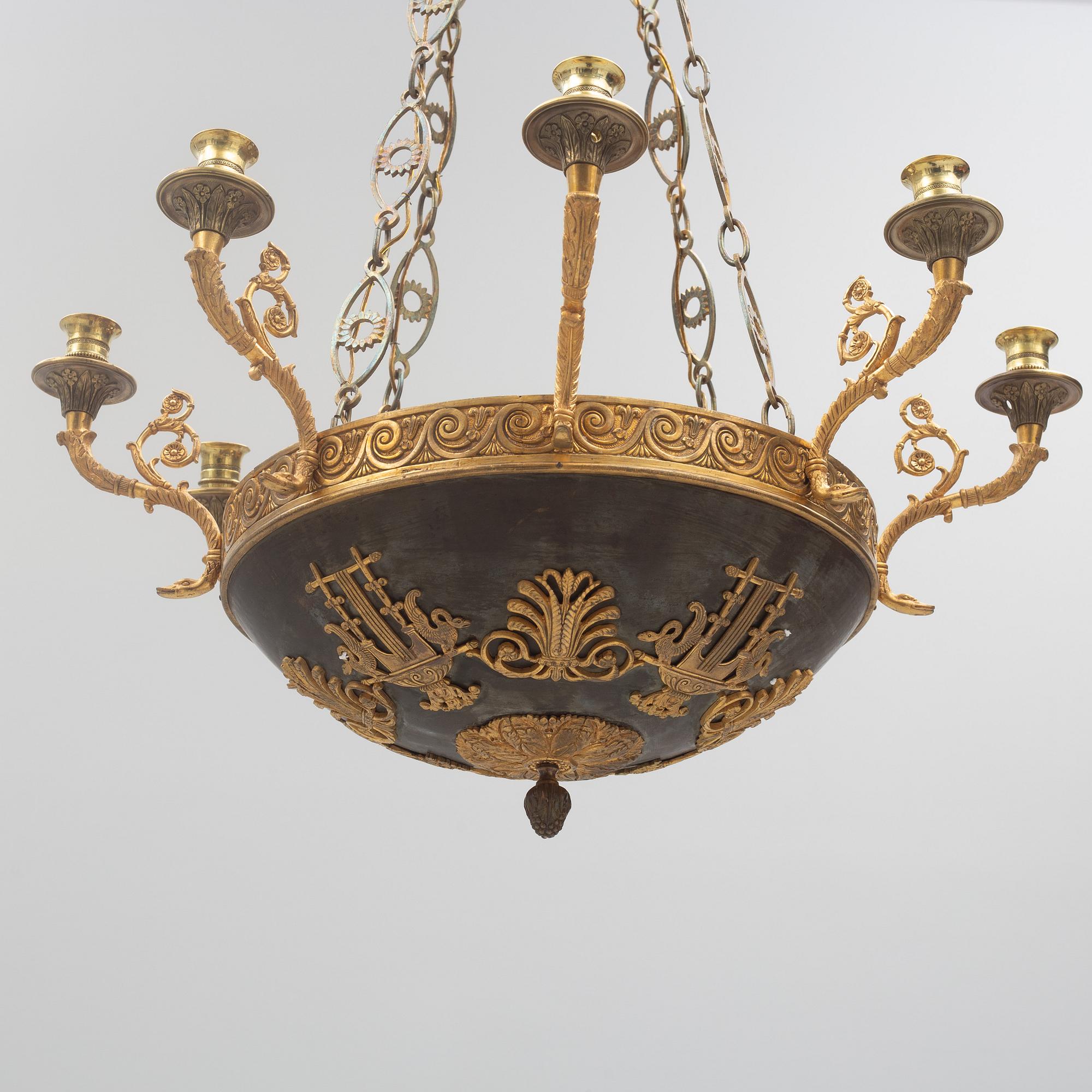 A Karl Johan ceiling lamp, first half of the 19th century.