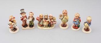 FIGURER, 6 st, porslin, MJ Hummel, Goebel, en 1950-tal, fem 1990-tal.