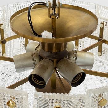 Carl Fagerlund, a glass and brass ceiling light, Orrefors, 1960'/70's.