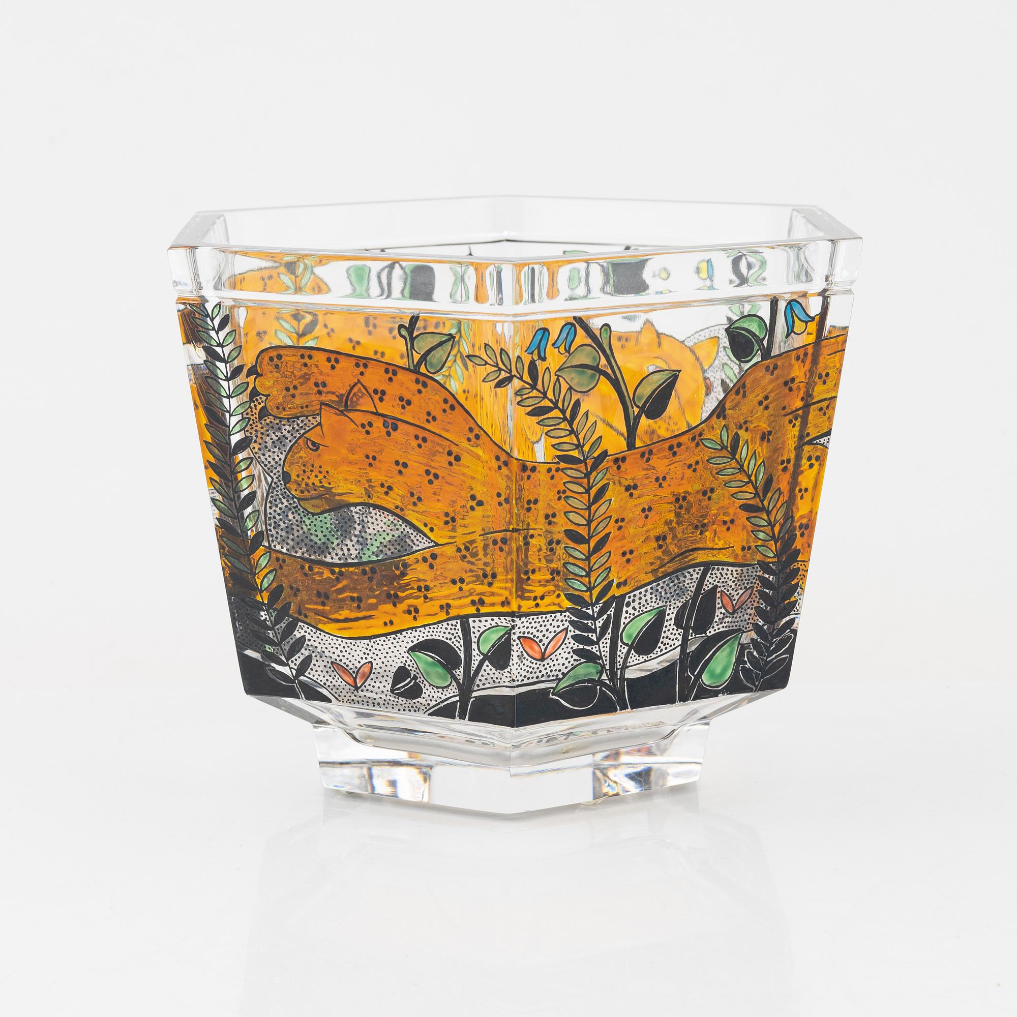 Gunnar Cyrén, a glass bowl, 'Leopardlek', Orrefors Gallery, 1/25, 1990.