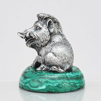Figurin, silver och malakit, möjligen Pavel Ovchinnikov, 1800-tal, Moskva.