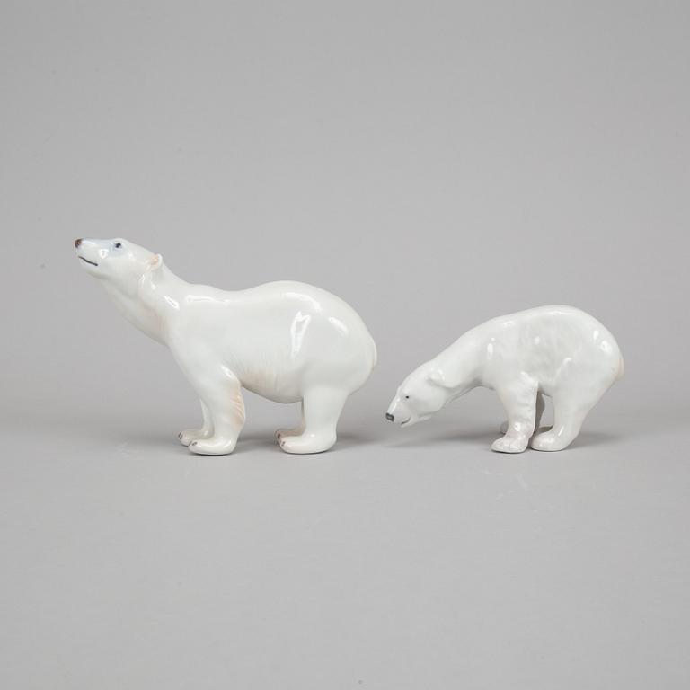 Royal Copenhagen, three porcelain polar bears, 238, 321 and 417, Denmark.