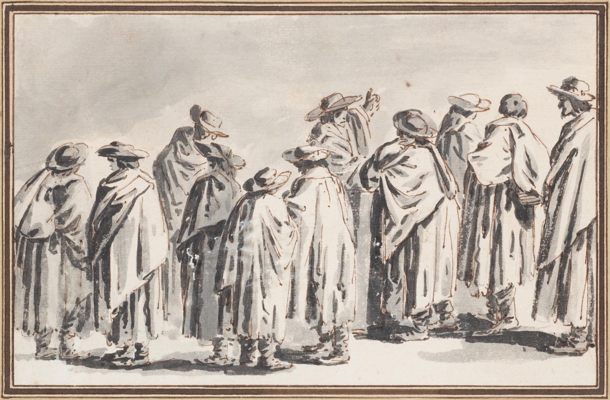 Francesco Guardi Tillskriven, Komposition med figurer i långa rockar.