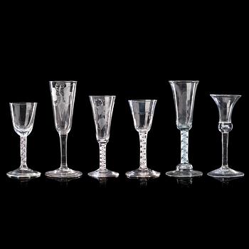 238. A group of six odd ale glasses, England, 18th Century.