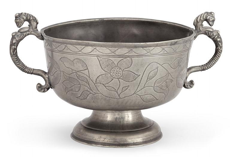 A Swedish 18th/19th century pewter bowl on foot.
