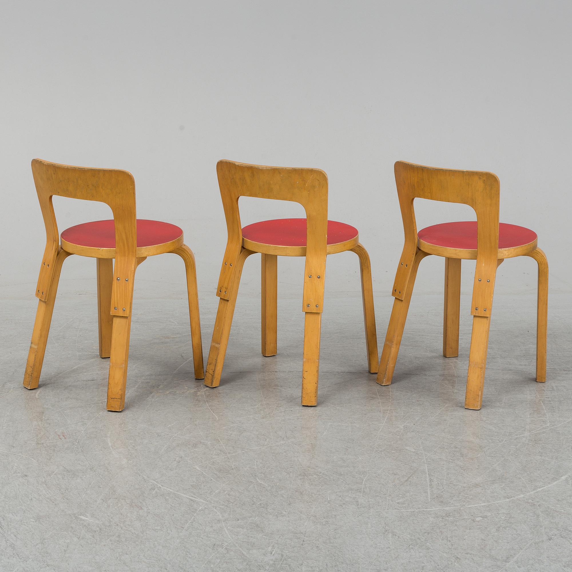 Three Alvar Aalto chairs, modell 65 for Artek.