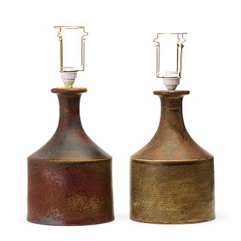 159. Stig Lindberg, two similar stoneware table lamps, Gustavsberg studio 1975-77.