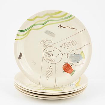 Stig Lindberg, tallrikar, 9 st, "Löja", Gustavsberg.