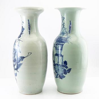 Two Chinese blue and white 'antiques and precious objects' vases, 20th century.