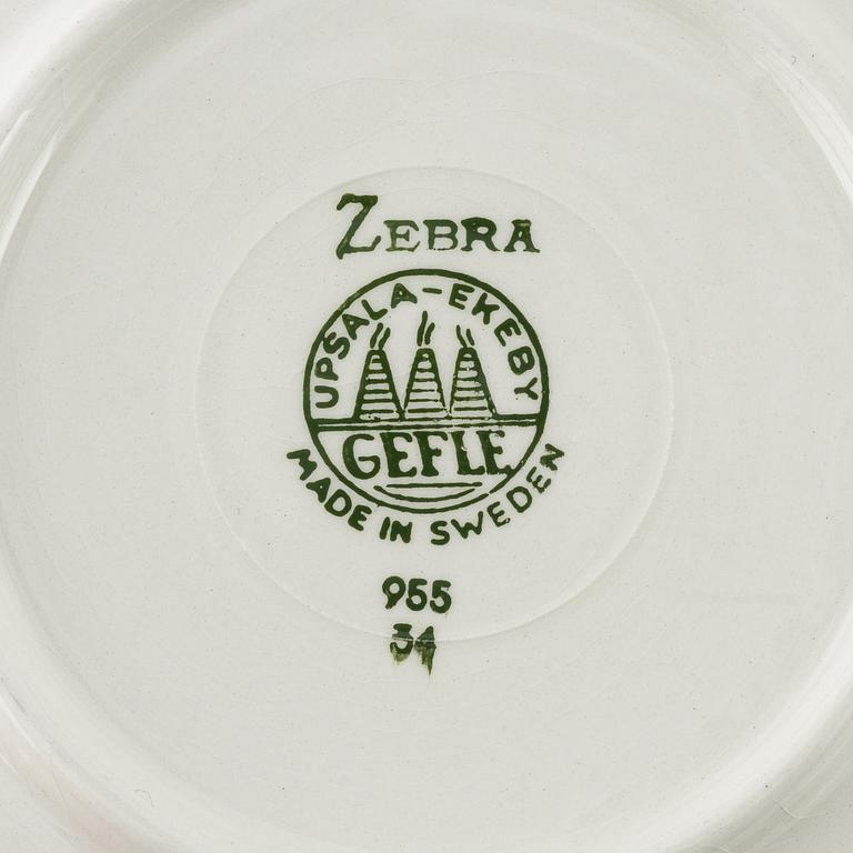 Eugen Trost, tekoppar med fat, 6 st, flintgods, "Zebra", Gefle.