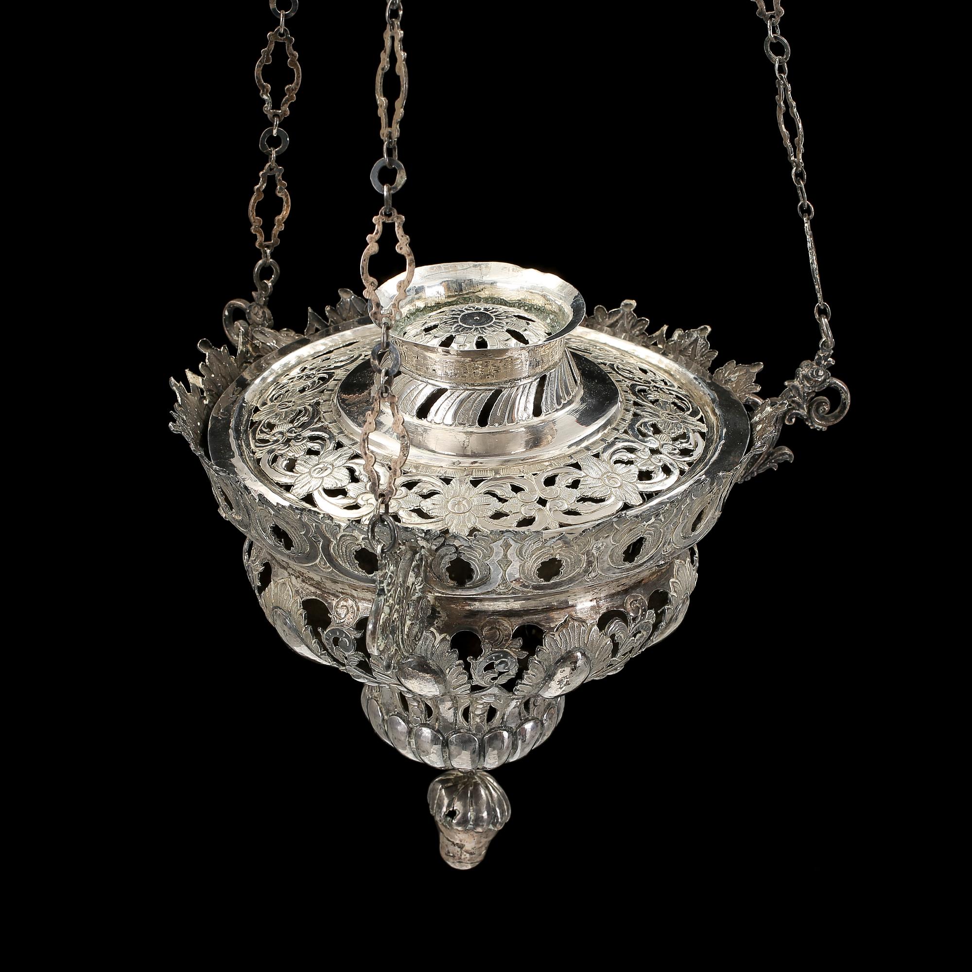 AMPEL för TABERNAKEL, rokokostil pläter samt vitmetall, 1800-tal. tot silver vikt 182 gram.