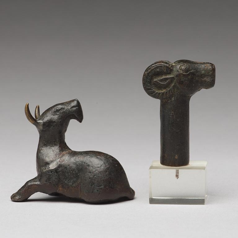 Two bronze animal figurines, Ming dynasty or older.