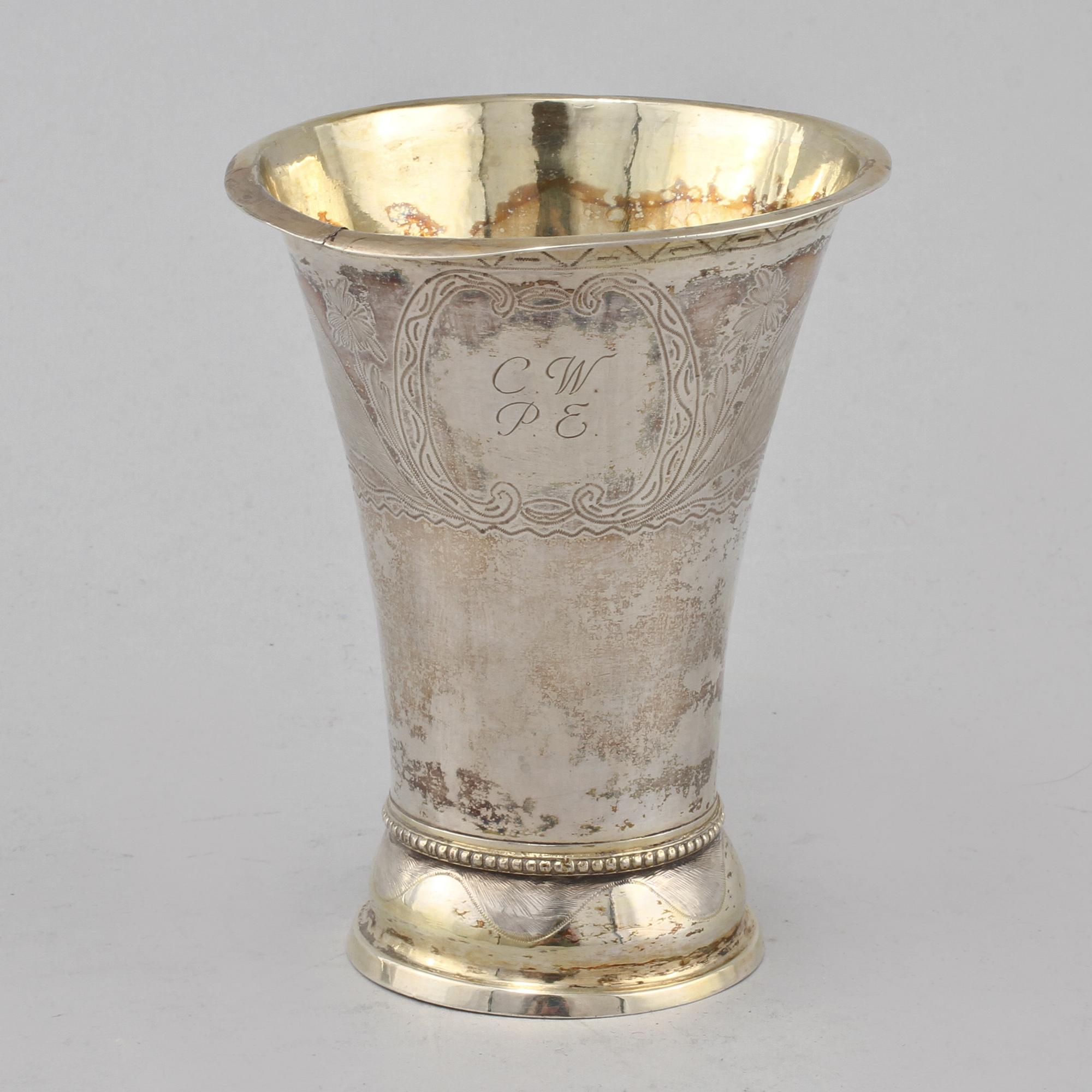 BÄGARE, silver, Olof H. Bergström, Uppsala, empire, 1825. Vikt 64 g.